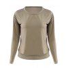 T-shirt Mélange de Coton Encolure Dégagée Taille Mince Couleur Pure Pour Femmes - Kaki Léger M