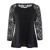 Fresh Style Solid Color Hollow Out Lace Spliced Long Sleeve T-Shirt For Women - Noir S