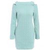 Stylish Long Sleeve Round Neck Solid Color Cut Out Women's Sweater Dress - Vert clair M