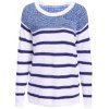Casual Col Stripe Round Imprimer manches longues femmes s 'Pull - Bleu et Blanc ONE SIZE(FIT SIZE XS TO M)