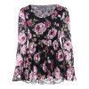 Blouse en dentelle de Ladylike col rond Femmes Avec Rose Imprimer Flounce Hem Style Design longue - Noir ONE SIZE