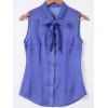 Les femmes élégantes de l  'Slimming Bow Tie Collar Polka Dot Print Shirt - Bleu Violet L