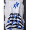 Robe Moulante Papillon Imprimé Sans Manches à Col Rond Pour Femme - Blanc XL