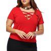 Séduisante Plus Size Red Criss Cross Plongeant T-shirt des femmes de cou  's - Rouge 5XL