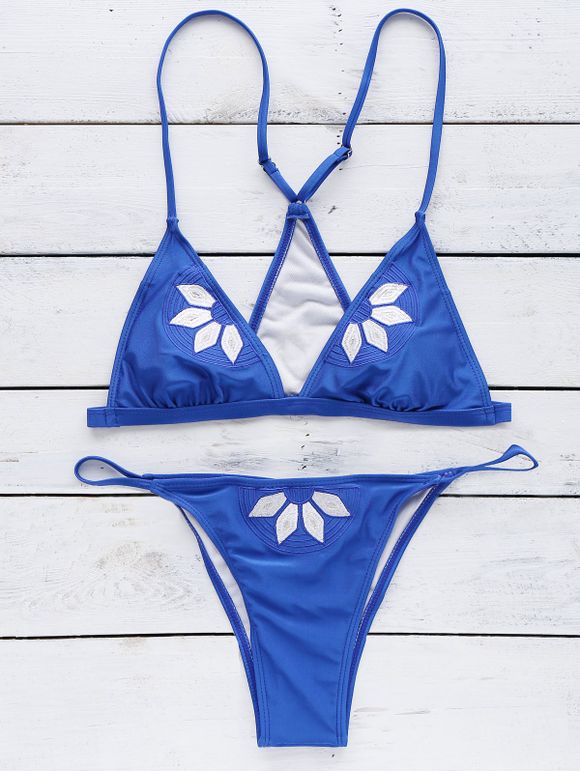 s 'Bikini Set Floral brodé Scrunch Butt Attractive Femmes - Bleu S