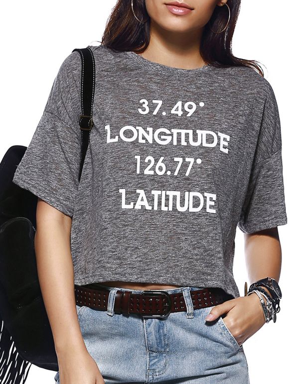 Preppy Style Short Sleeve Round Collar Letter Print Women's T-Shirt - Gris ONE SIZE(FIT SIZE XS TO M)