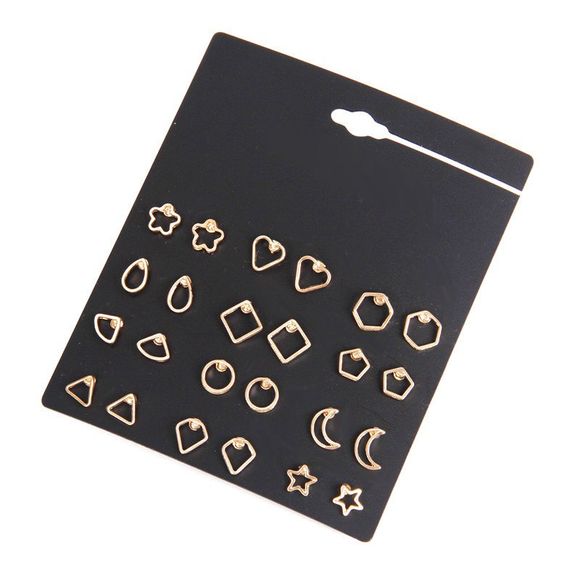 12 paires Delicate Cutout géométriques Étoile Lune Boucles d'oreilles Stud pour les femmes - d'or 