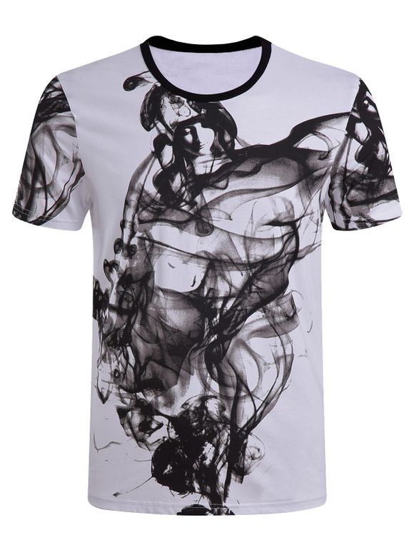 Casual Manches courtes Peinture T-shirt col rond Men 's - Blanc 4XL