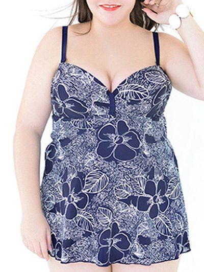 Élégant Women 's  Plus Size Strappy Backless Imprimer Two-Piece Swimsuit - Bleu Violet 7XL