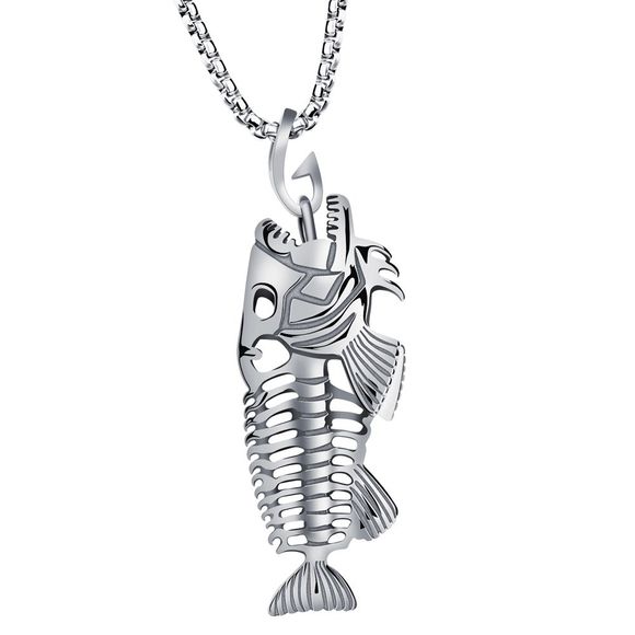 Punk Style Fishbone Hollow Out Necklace For Men - Argent 