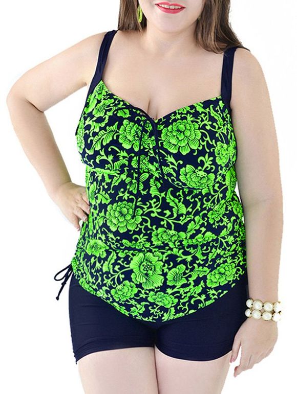 Femmes Élégant  's Plus Size Backless Floral Print Tankini Set - Vert Jade 6XL