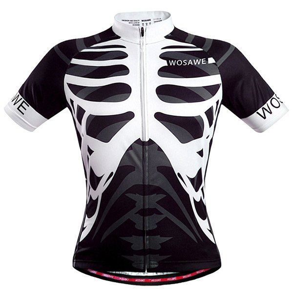

Fashionable Skeleton Pattern Full Zipper Short Sleeve Summer Cycling Jersey For Men, White and black