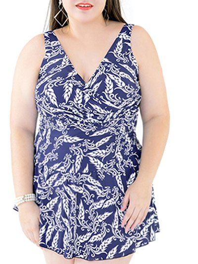 Femmes Élégant  's Plus Size V-Neck Imprimer One-Piece Swimsuit - Bleu Violet 6XL
