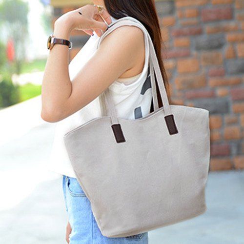 s 'Tote Bag Color solide et confortable Zip design femmes - Blanc Cassé 