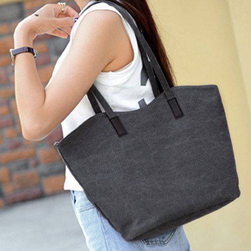 s 'Tote Bag Color solide et confortable Zip design femmes - Gris 