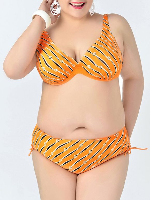 Plus Size Print V-Neck Ensemble bikini pour les femmes - Douce Orange XL