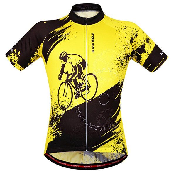 

Fashionable Biker Pattern Short Sleeve Summer Cycling Jersey For Men, Yellow and black