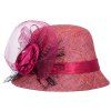 Chic Mesh Yarn et satin fleur Agrémentée Sunscreen Femmes  's Linen Bucket Hat - Rouge 