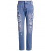 Casual taille haute effilochée Ripped neuvième Jeans de femme - Bleu M
