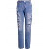 Casual taille haute effilochée Ripped neuvième Jeans de femme - Bleu L
