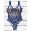 s 'One Piece Swimwear Low Cut Brief Owl Imprimer Backless Femmes - Bleu gris XL
