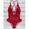 Floral Embroidered Chic Criss Cross Backless Women's Swimwear - RED M