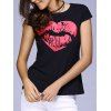 Col rond manches courtes lèvres T-Shirt Casual pour les femmes Imprimer - Noir XL