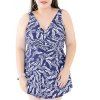 Femmes Élégant  's Plus Size V-Neck Imprimer One-Piece Swimsuit - Bleu Violet 6XL