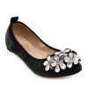 Leisure PU Leather and Rhinestones Design Women's Flat Shoes - Noir 38