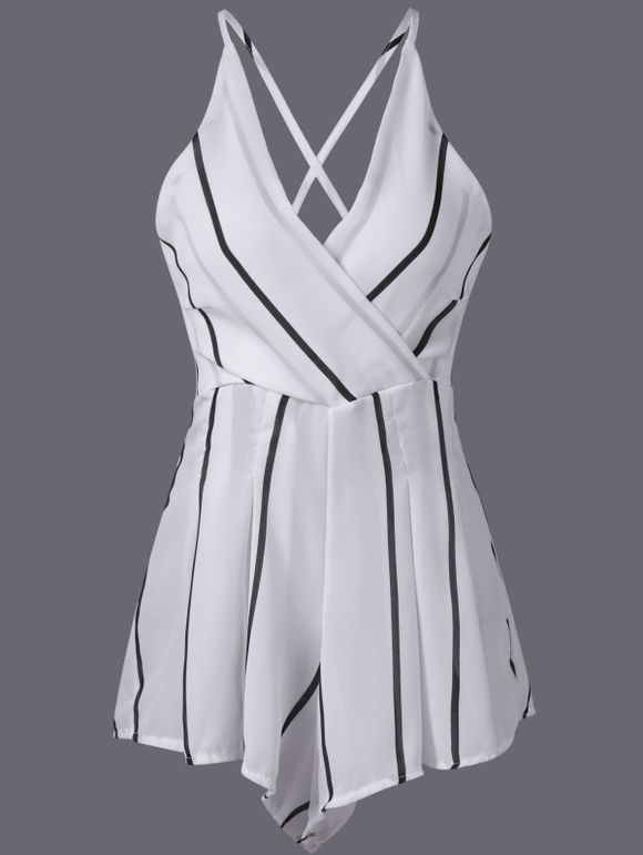 Femmes Élégant  's V-Neck Stripe Adjustable Strap Romper - Blanc ONE SIZE(FIT SIZE XS TO M)