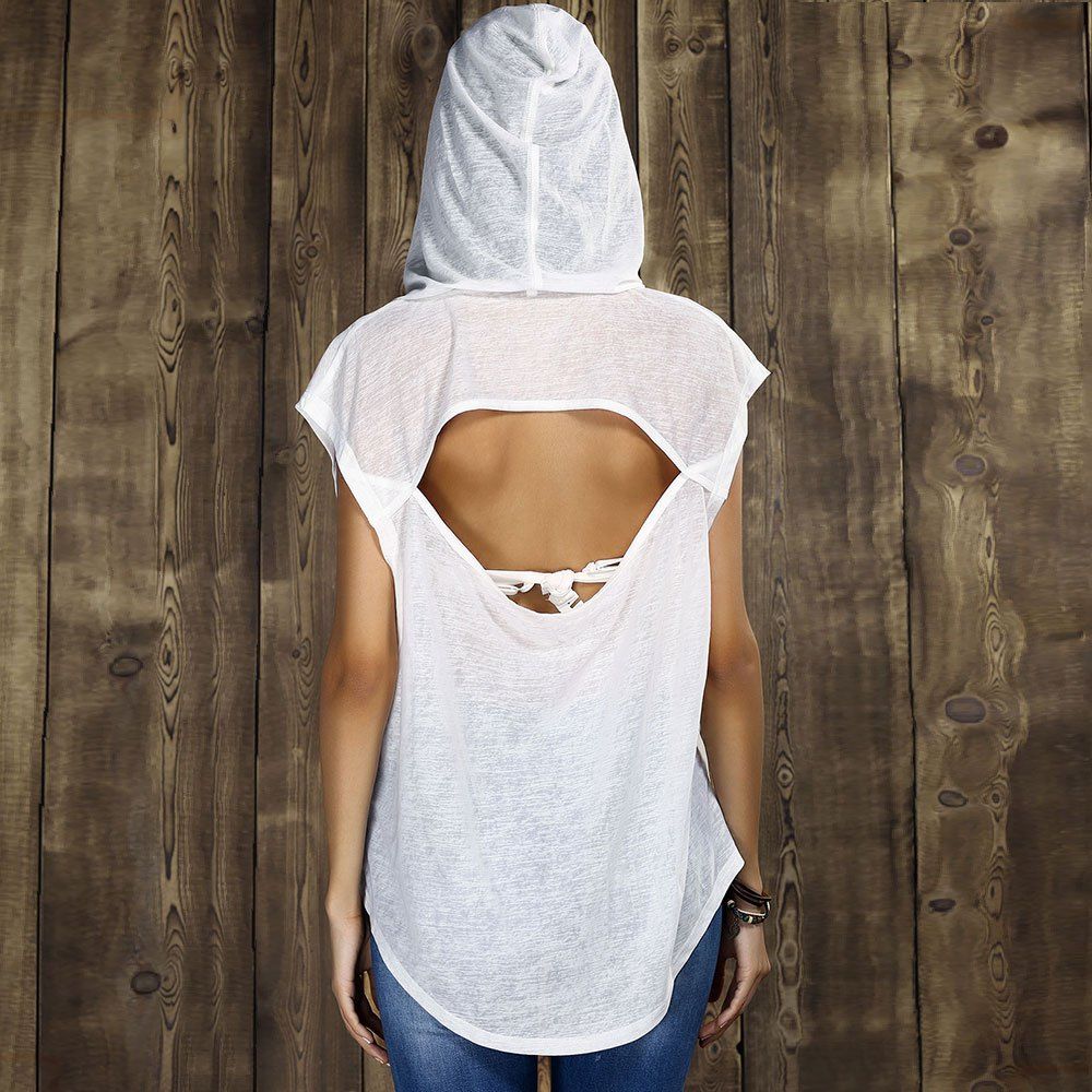 

Sexy Women's Hooded Cowl-back Tunics, White, Sexy Women' Hooded Cowl-back Tunics, White