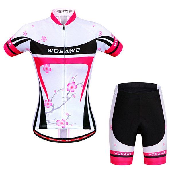 

Chic Quality Plum Blossom Pattern Short Sleeve Jersey + Shorts Outdoor Cycling Suits For Women, Colormix