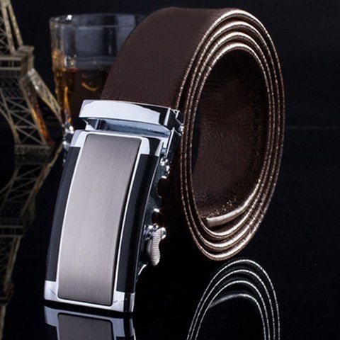Stylish Smooth Rectangle Inlay Automatic Buckle Formal Occasion Men's Belt - café 