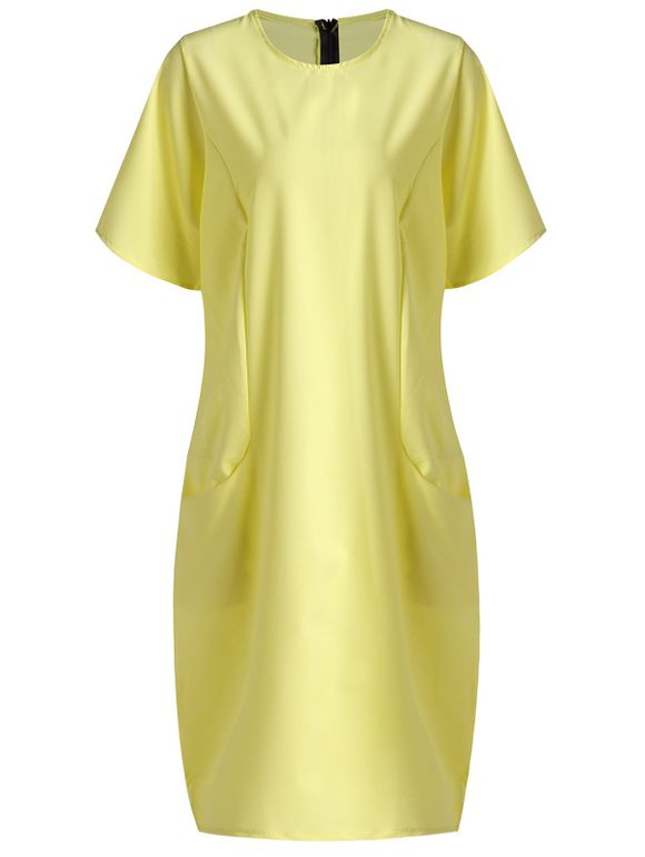 Scoop cou à manches courtes Midi Dress mode - Jaune XL
