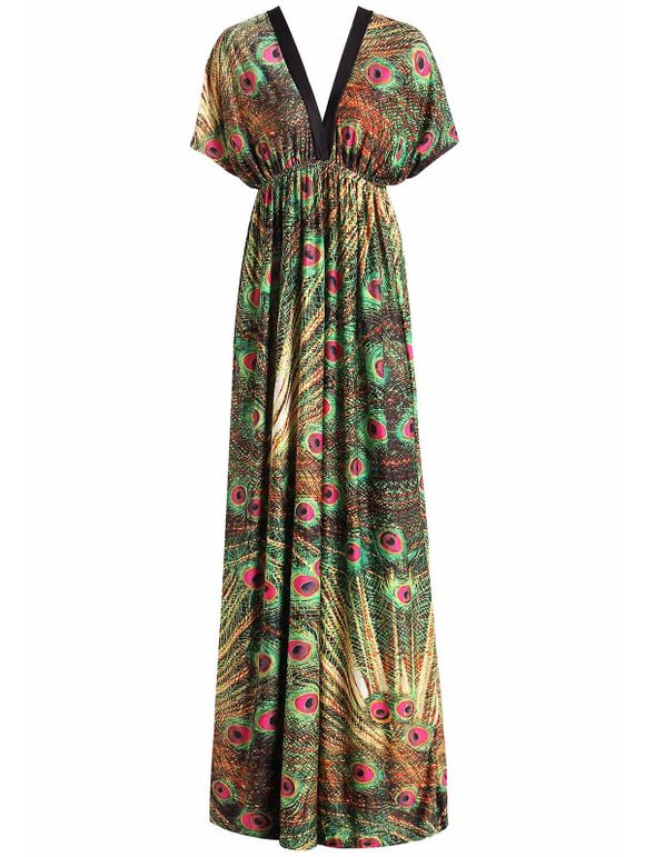 Robe Style Bohémien Paon Imprimé de Grande Taille à Manches Courtes Pour Femme - multicolore 6XL