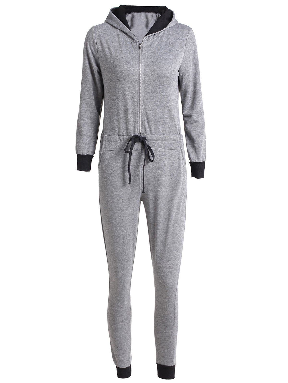 [17 OFF] 2020 Casual SelfTie Hooded Long Sleeve Jumpsuit For Women In