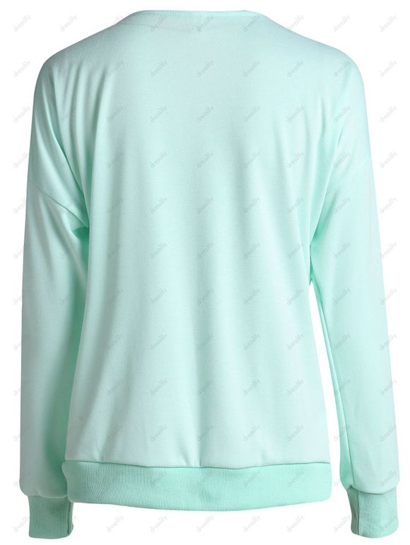 Sweat-shirt Élégant Ample Zippé à Col en V à Manches Longues Pour Femme - Vert M