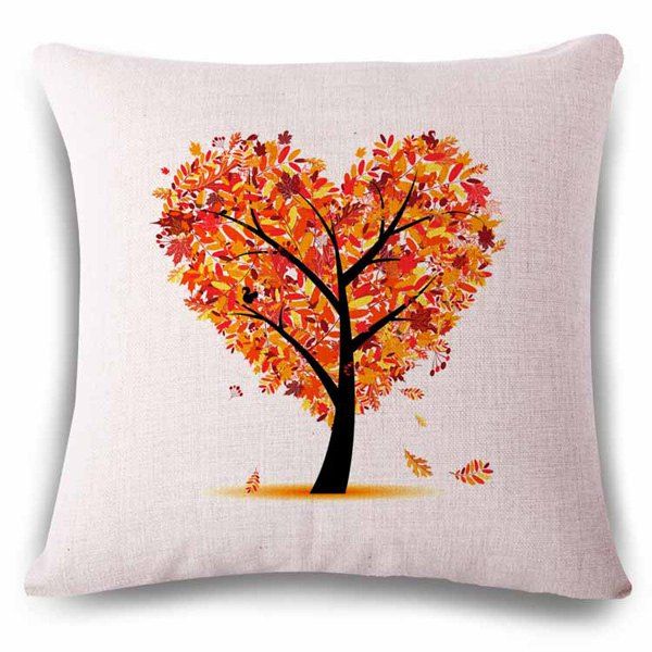 

Hot Sale Heart Shape Tree Color Drawing Pattern Linen Square Shape Pillowcase, Apricot