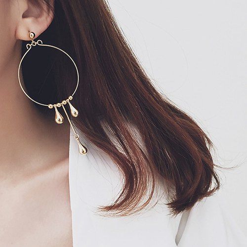 Pair of Gorgeous Big Circle Teardrop Beads Earrings For Women - Champagne 