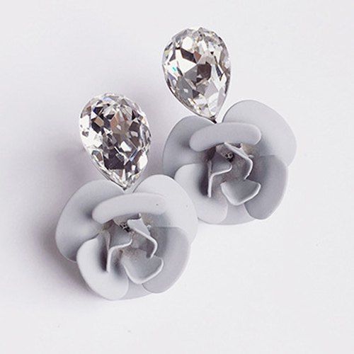 

Flower Faux Crystal Stud Earrings, Light gray