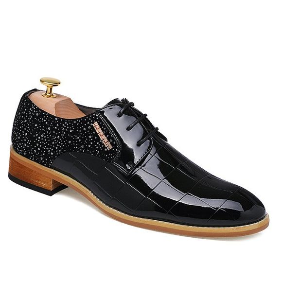 Trendy Patent Leather and Splicing Design Men's Formal Shoes - Noir 43
