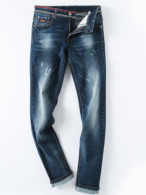 Hommes  'sRipped design Zip Pants Fly Denim - Bleu Toile de Jean 38