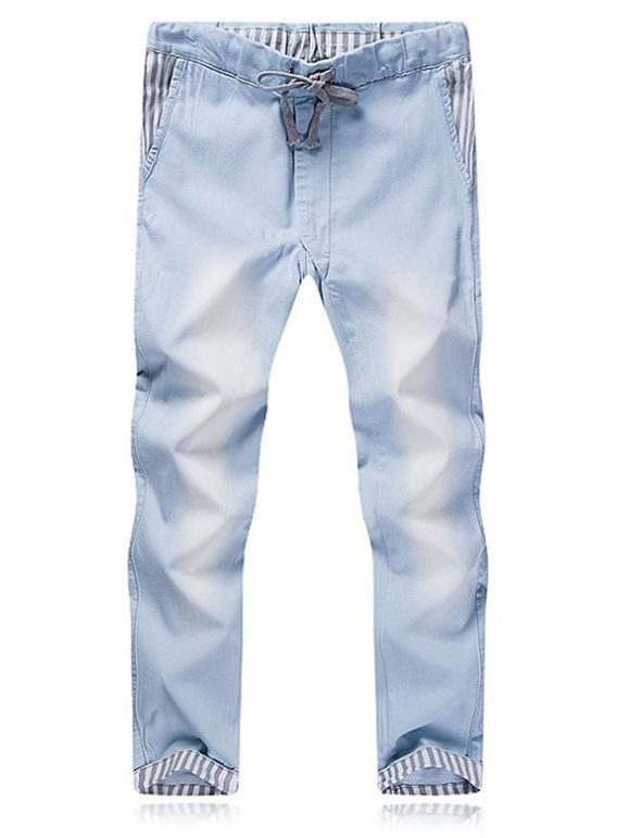 Solide Pantalon Men 's  Couleur Lace Up Design Denim - Bleu clair 2XL