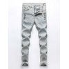 Men 's  Design Bouton Zip Fly Jeans Denim - Bleu Toile de Jean 34