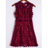 Stylish Women's Solid Color Scoop Neck Lace Sleeveless Knee-Length Dress - Rouge foncé L