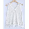 Stylish Women's V-Neck Crochet Fringe Sleeveless Top - Blanc ONE SIZE(FIT SIZE XS TO M)