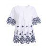 Button Up Embroidered Scalloped Ethnic Style Women's Blouse - Blanc ONE SIZE(FIT SIZE XS TO M)