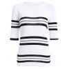 Femmes Casual  's Jewel Neck Striped Stitching couleur manches 3/4 Tricots - Blanc ONE SIZE(FIT SIZE XS TO M)