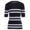 Femmes Casual  's Jewel Neck Striped Stitching couleur manches 3/4 Tricots - Noir ONE SIZE(FIT SIZE XS TO M)
