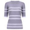 Femmes Casual  's Jewel Neck Striped Stitching couleur manches 3/4 Tricots - Gris Clair ONE SIZE(FIT SIZE XS TO M)